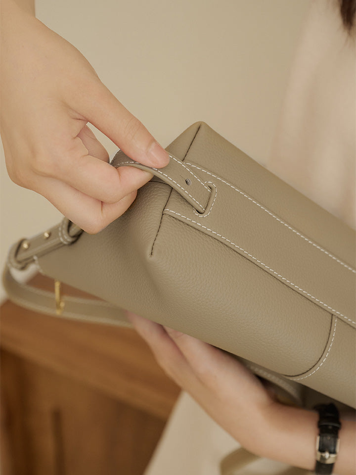 S'AIME Soft Top-Grain Leather Zip Shoulder Bag