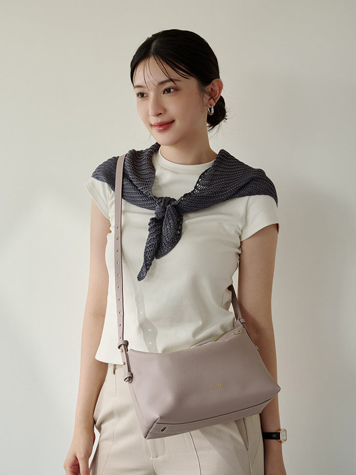 S'AIME Soft Top-Grain Leather Zip Shoulder Bag