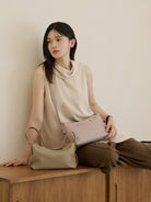S'AIME Soft Top-Grain Leather Zip Shoulder Bag