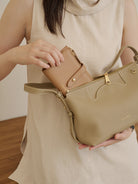S'AIME Soft Top-Grain Leather Zip Shoulder Bag