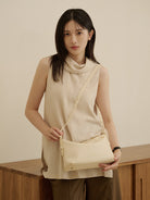 S'AIME Soft Top-Grain Leather Zip Shoulder Bag