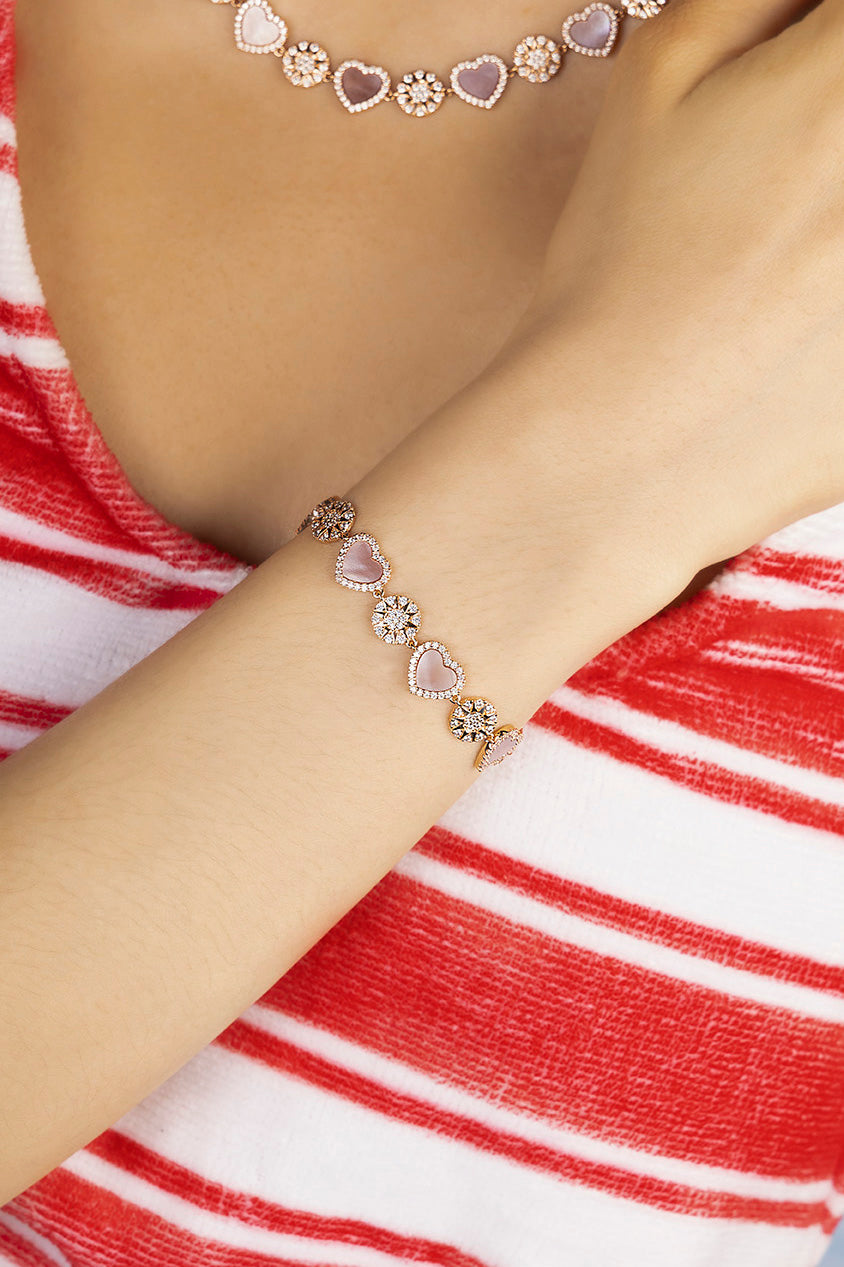 APM Monaco Pink Mother-of-pearl Coeurs Bracelet - Rose Gold
